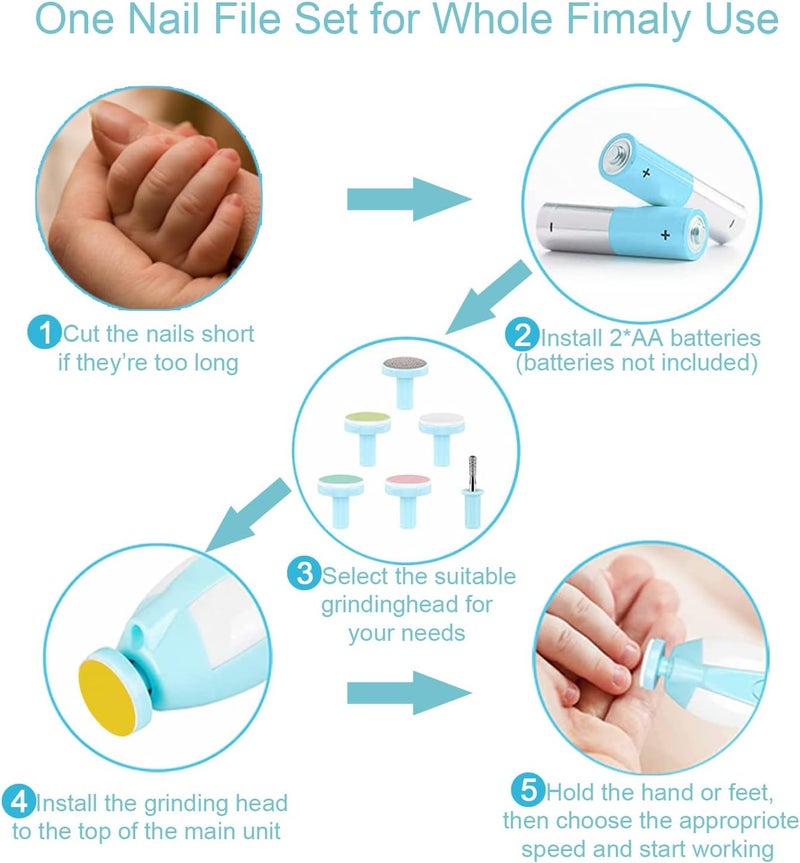 OUREPOCA Baby Nail File Clippers Electric: Baby Nail Trimmer Electric Kit Fingernails Toes Care Manicure 6-in-1 Set with LED Light Safe for Newborn Kids and Adult - Image 5
